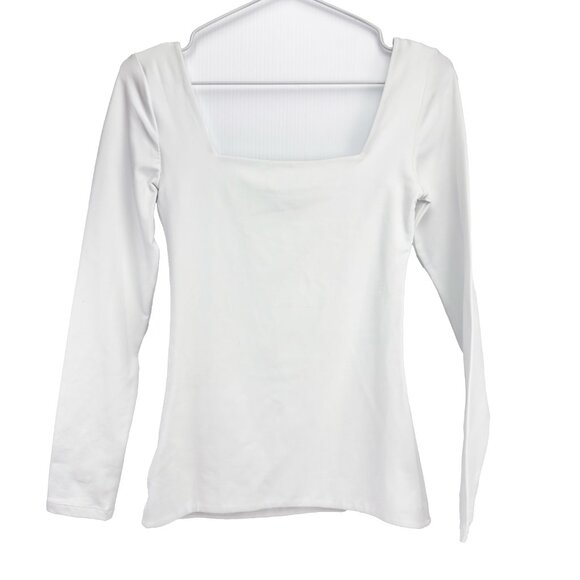 ARITZIA CONTOUR Squareneck Long Sleeve Double-Layer Stretch White Top Size S - Picture 4 of 7